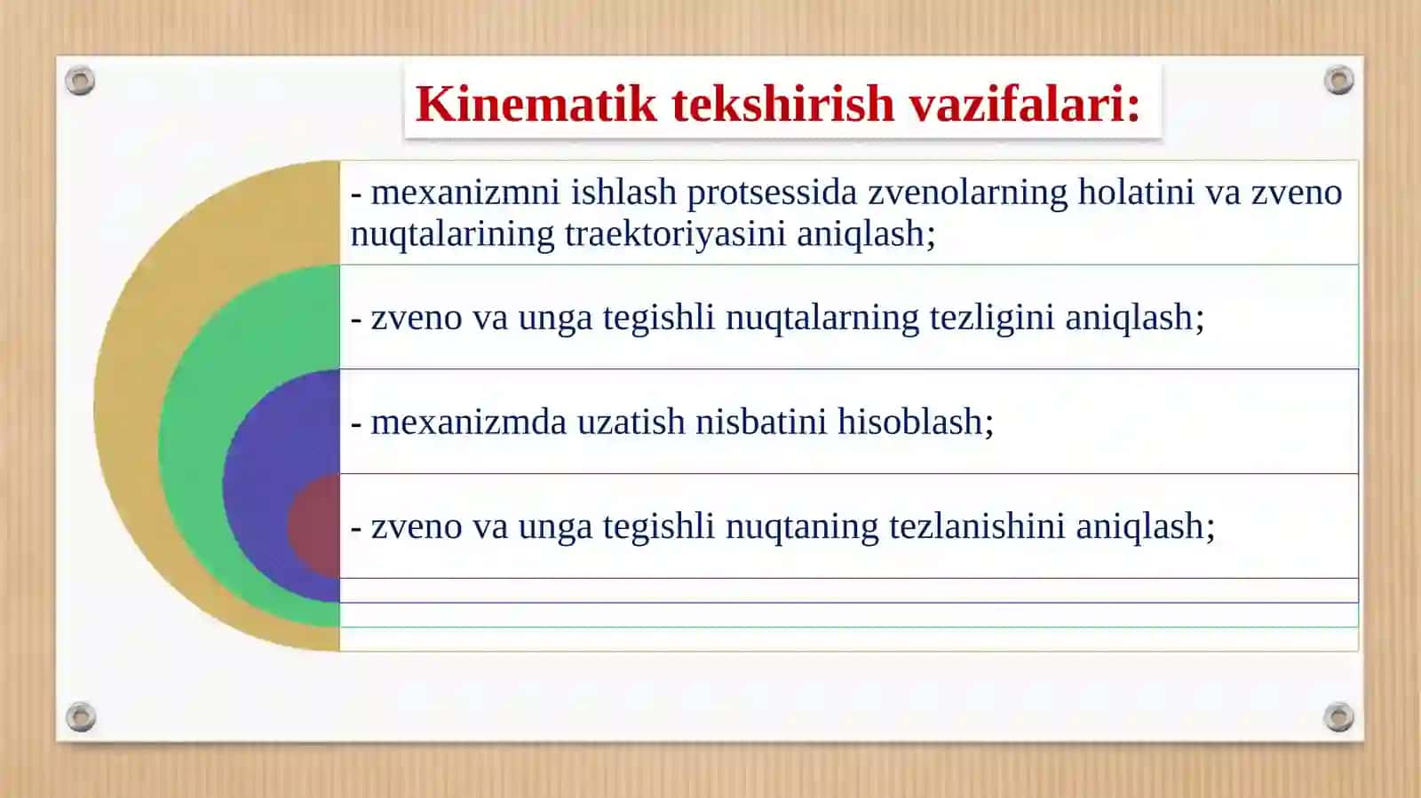 Mexanizmlar zvenolari va kinematik juftlarining tezlik va tezlanishlarini aniqlash 4