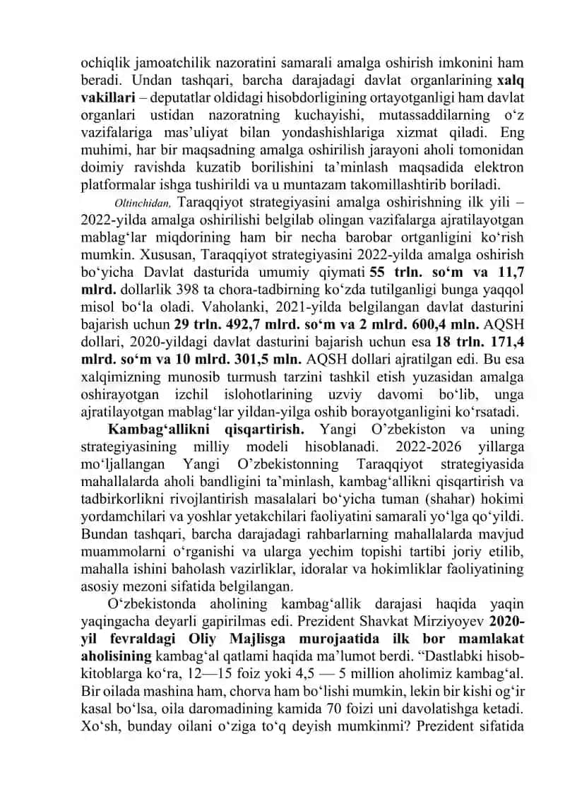 Yangi O’zbekistonda Prezident Shavkat Mirziyoyev Rahbarligi va Tashabbusi bilan amalga oshirilayotgan islohotlar 4