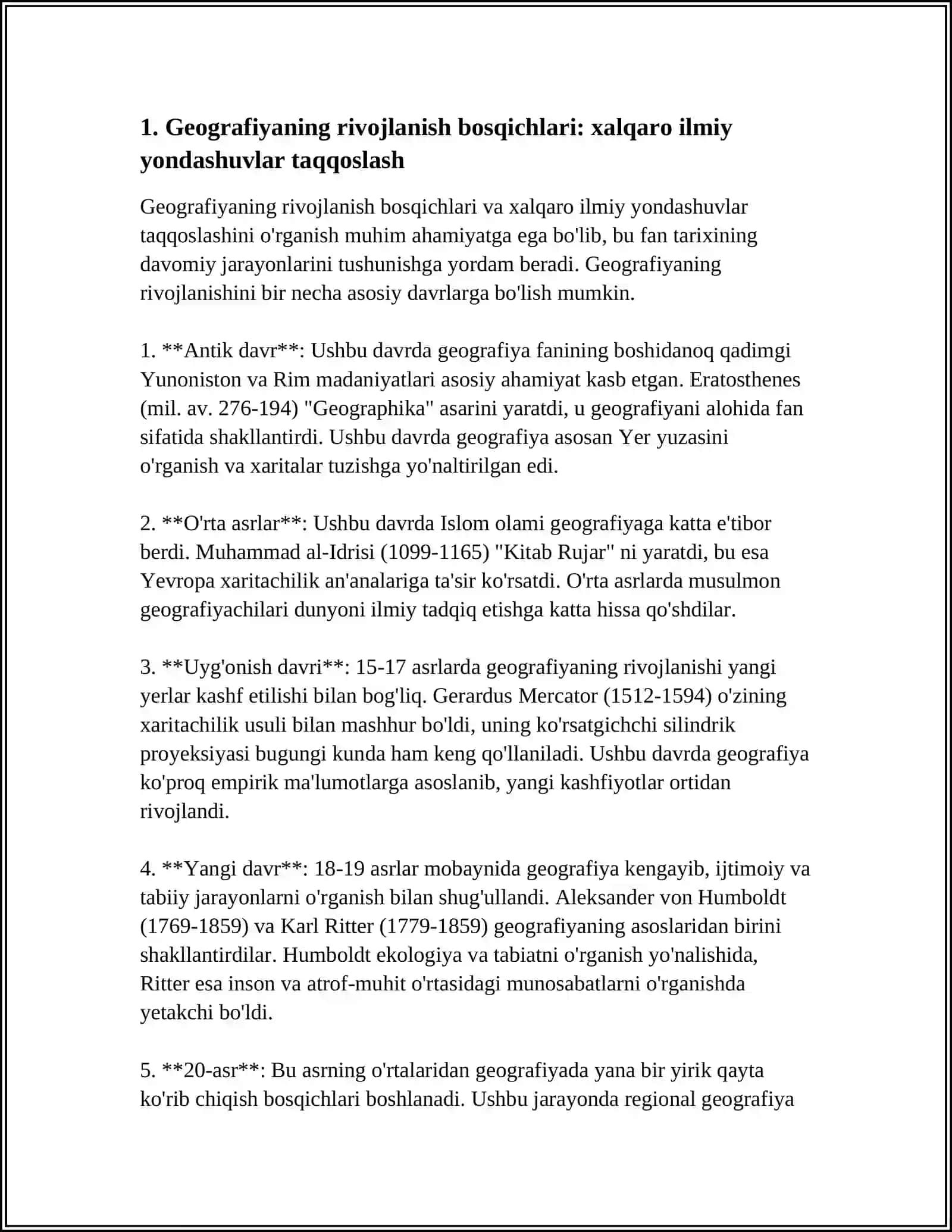 Geografiyaning Rivojlanish Bosqichlari Mavzusi 4