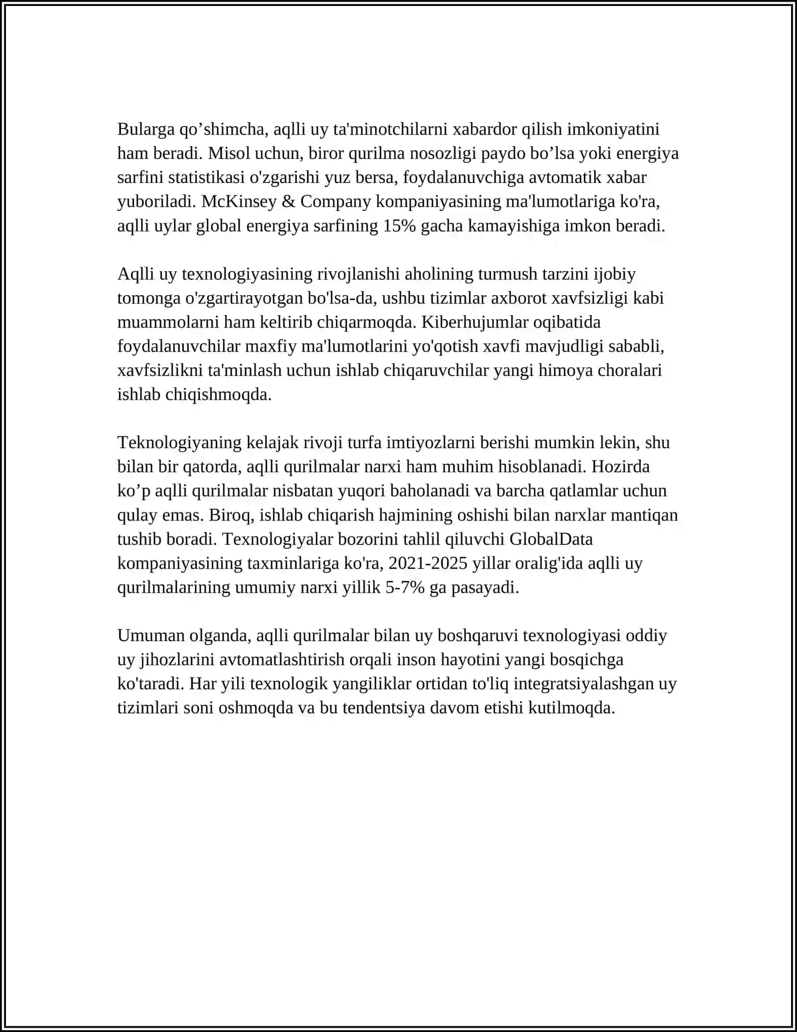 AQLLI BINO BOSHQARUVINI, QURILISHLARNI YAXSHILASH VA ENERGIYA SARFLASHINI KAMAYTIRISH UCHUN TEXNOLOGIK YECHIMLAR 4