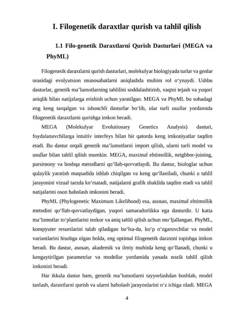 Filogenetik daraxtlar qurish va tahlil qilish 4