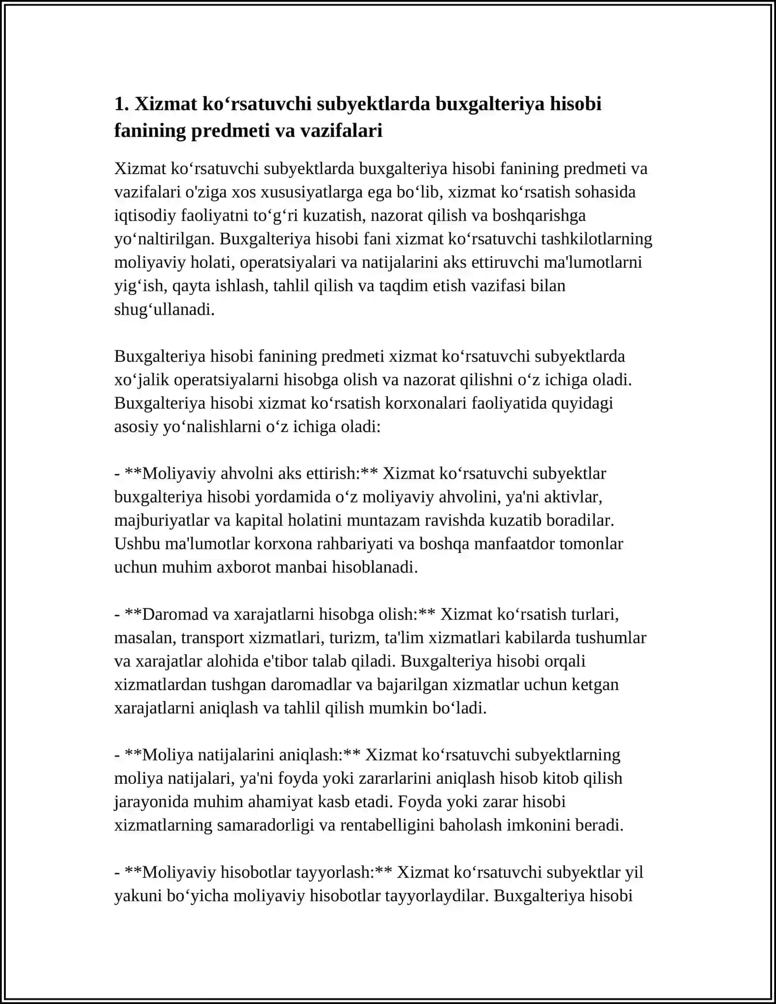 XIZMAT KO‘RSATUVCHI SUB’YEKTLARDA BUXGALTERIYA HISOBI FANINING PREDMETI VA METODI 4