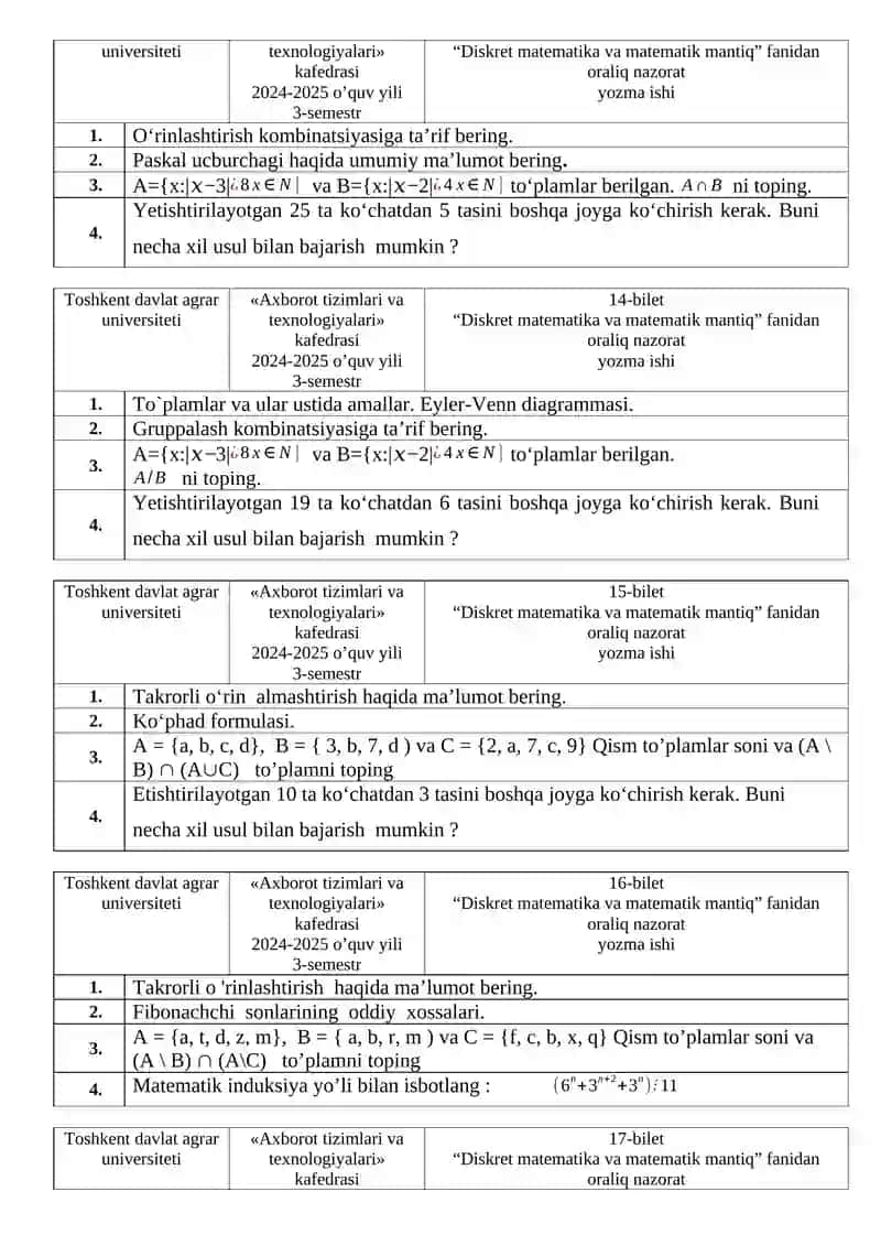 Diskret matematika va matematik mantiq (oraliq nazorat yozma ishi) 4