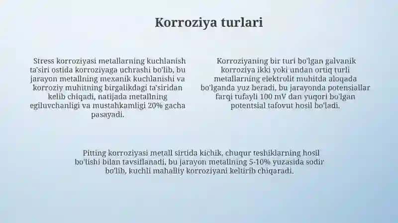 Koroziya jarayonlari sabablari turlari va himoya usullari 4