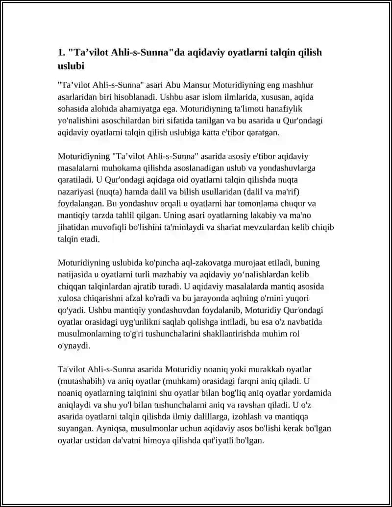 "Ta’vilot Ahli-s-Sunna" Asarida Aqidaviy Oyatlarni Talqin Qilish Uslubi 4