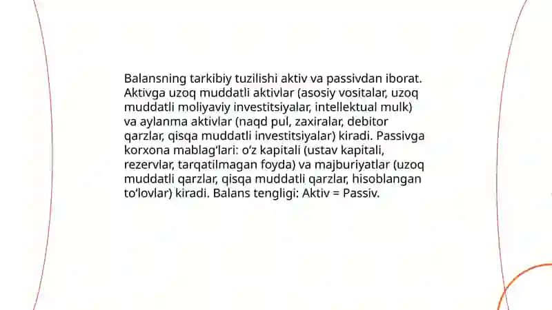 Korxona buxgalteriya balansi va uning tarkibiy tuzilishi 4