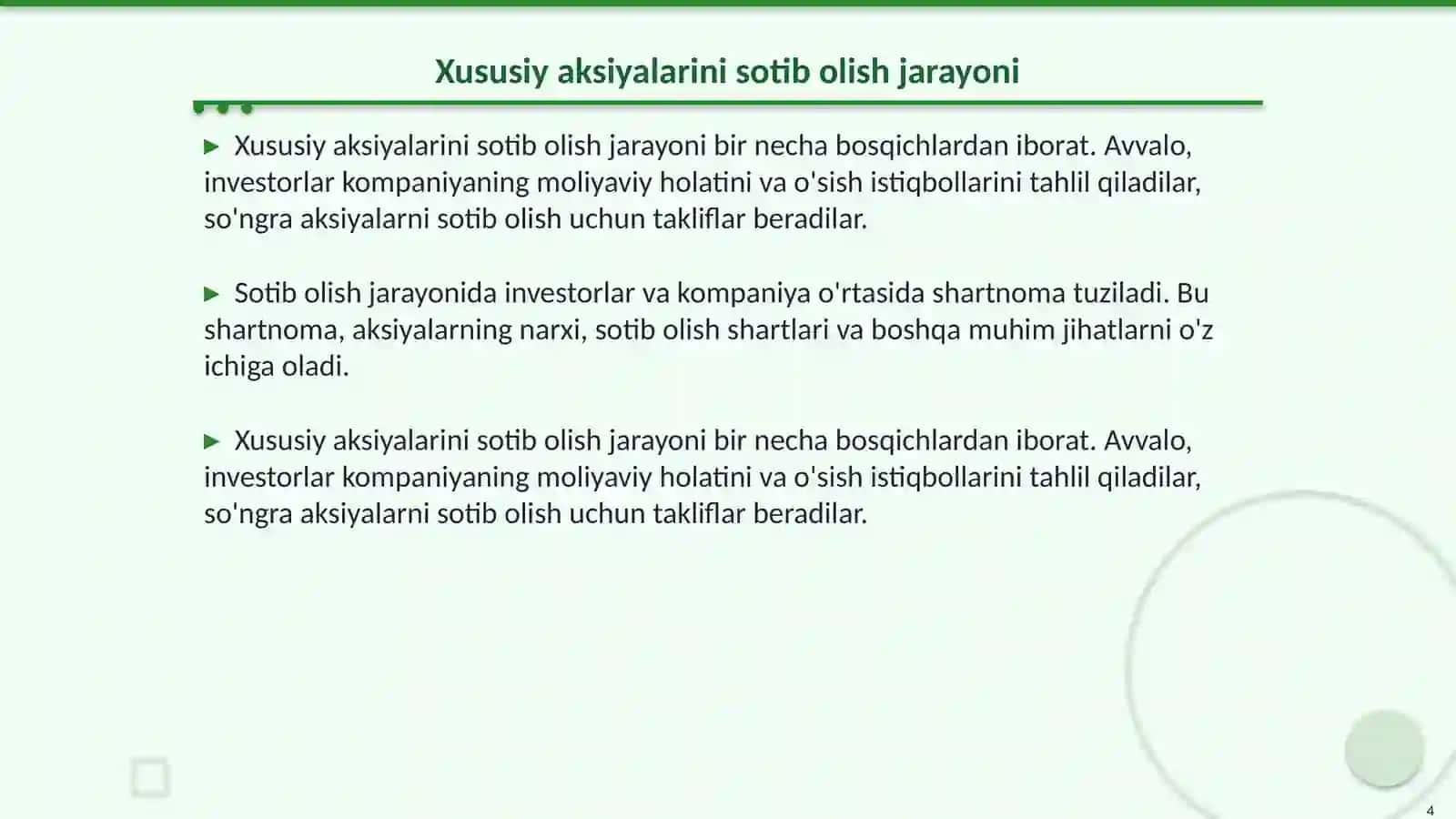 Xususiy aksiyalarini sotib olishining hisobiniyuritish 4