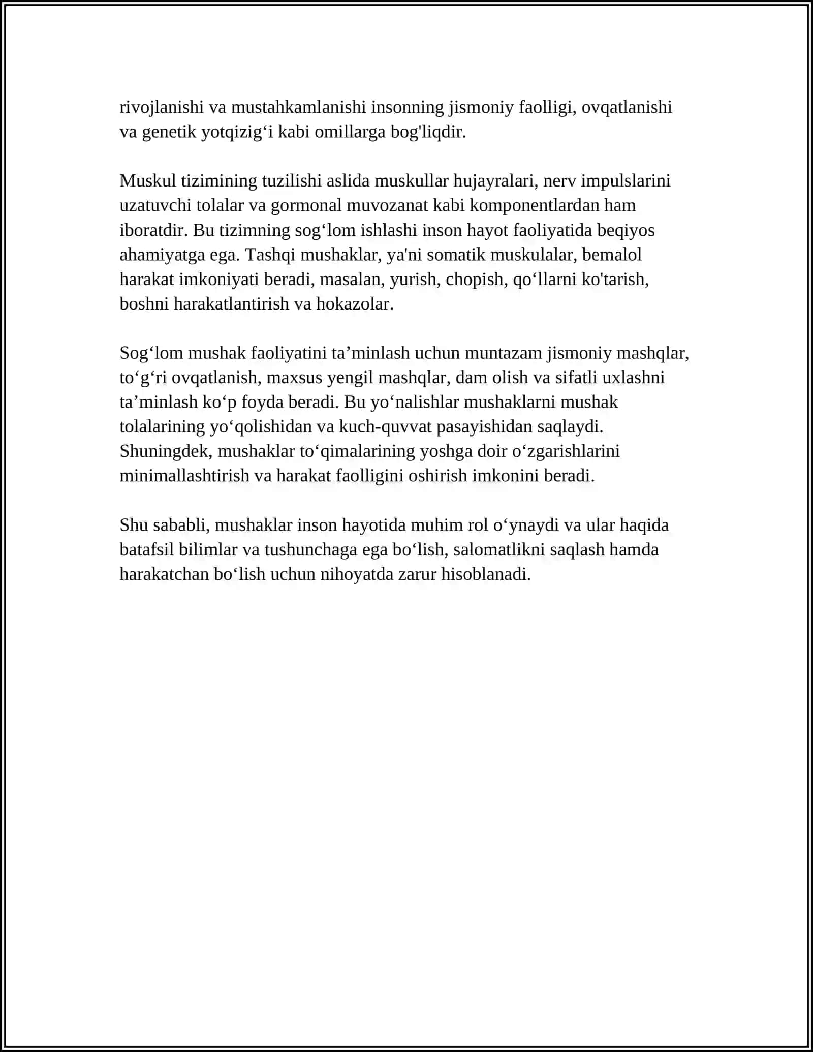 MUSHAKLARNING ISHI VA BIOMEXANIKASI. LESGAFT MUSHAKLAR TOGISIDA TA'LIMOT 4