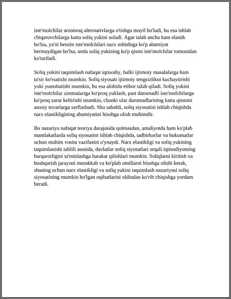ELASTIKLIK VA SOLIQ YUKINING ISTE' MOLCHI VA ISHLAB CHIQARUVCHI O 'RTASIDA TAQSIMLANISHI 4