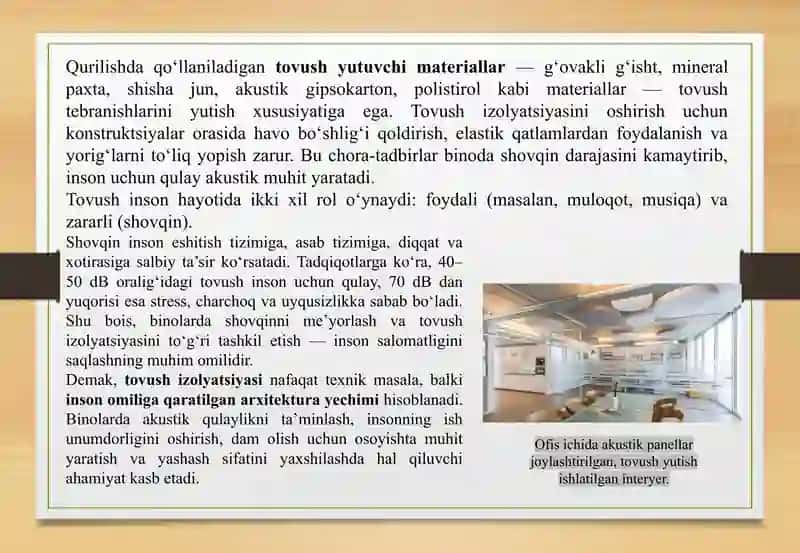 TO’SIQ KONSTRUKSIYALARINING TOVUSH IZOLYATSIYASI 4