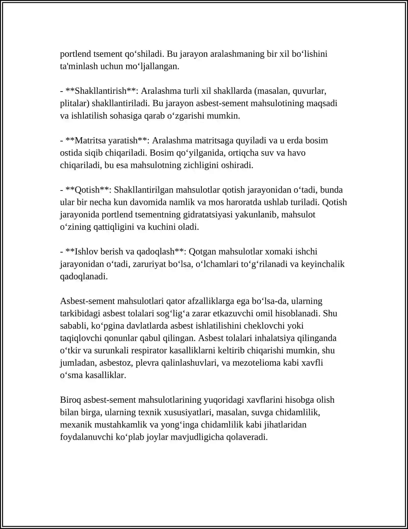 ASBEST-SEMENT PLITALARINI ISHLAB CHIQARISHDA QOLIPLASH JARAYONLARI 4