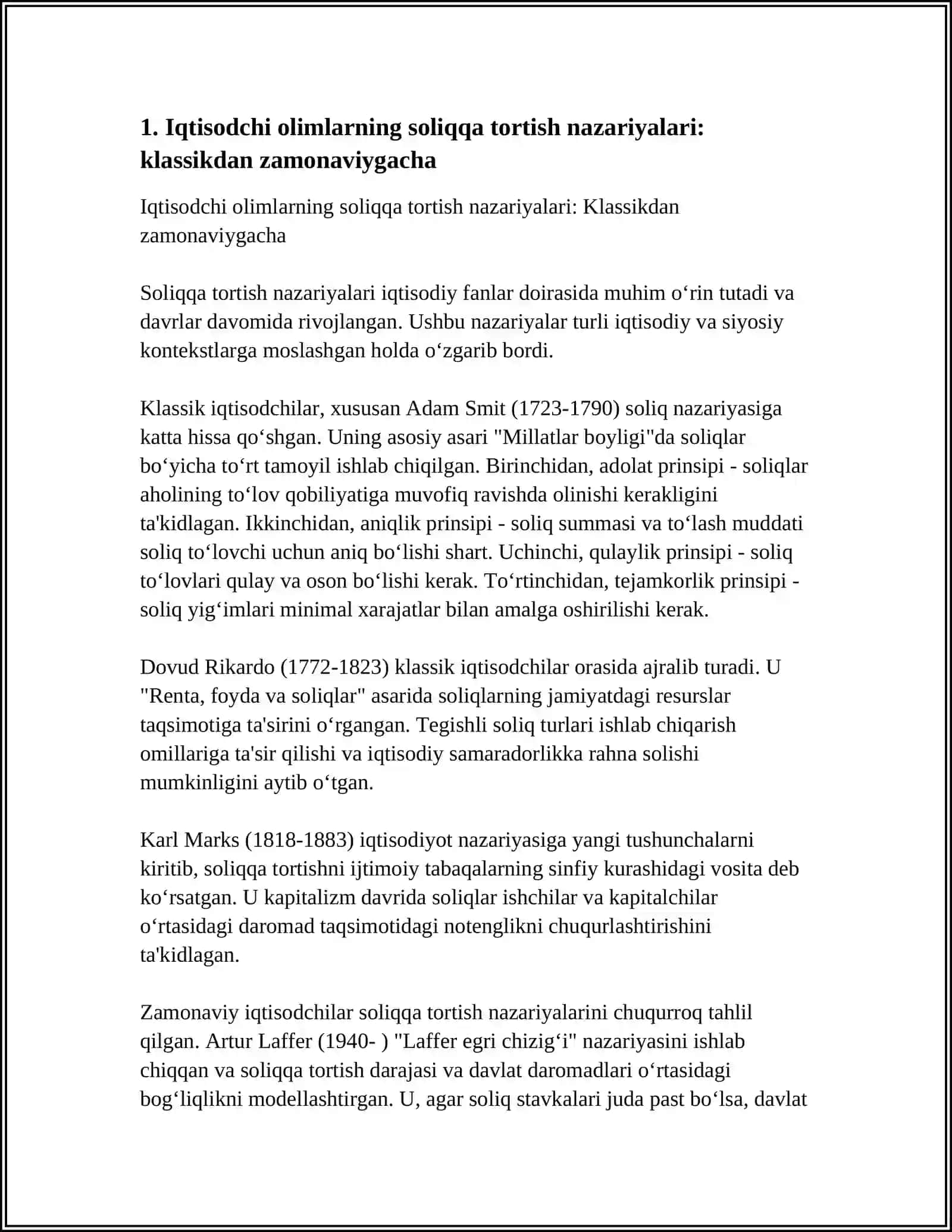 Iqtisodchi olimlarning soliqqa tortish nazariyalari: klassikdan zamonaviygacha 4
