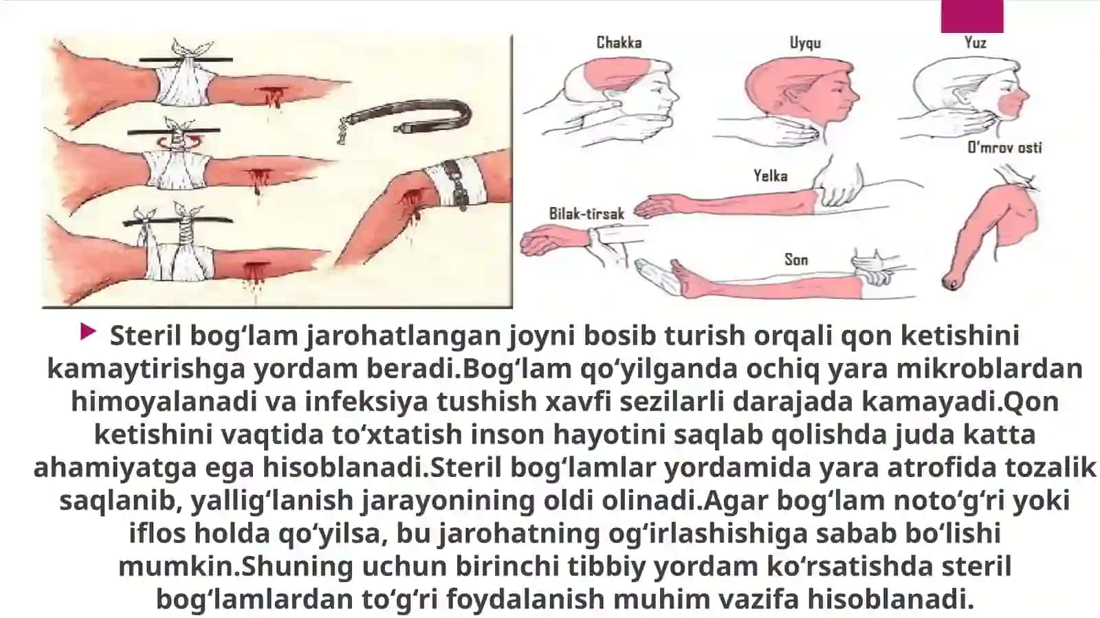 Bosh, ko‘krak, qorin, qo‘l va oyoqlargasterilizatsiyaqilingan bog‘lamlar qo‘yish 4