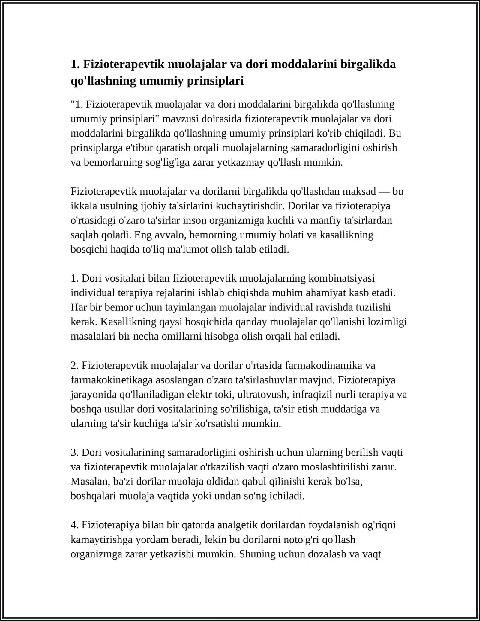 FIZIOTERAPEVTIK MUOLAJALAR VA DORI MODDALARINI BIRGALIKDA QO'LLASH 4