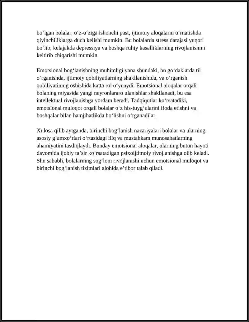 GO'DAKLIK DAVRIDA PSIXIK RIVOJLANISHDA KATTALAR BILAN EMOTSIANOL MULOQOTNING AHAMIYATI ( EMOTSIANOL DEPRIVATSIYANING SALBIY OQIBATLARI) 4