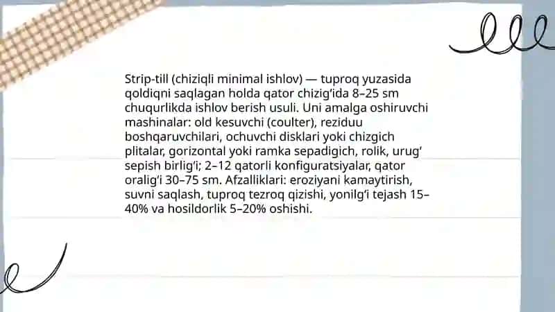 Tuproqqa minimal ishlov berish usullari va ularni amalga oshiruvchi mashinalar 4