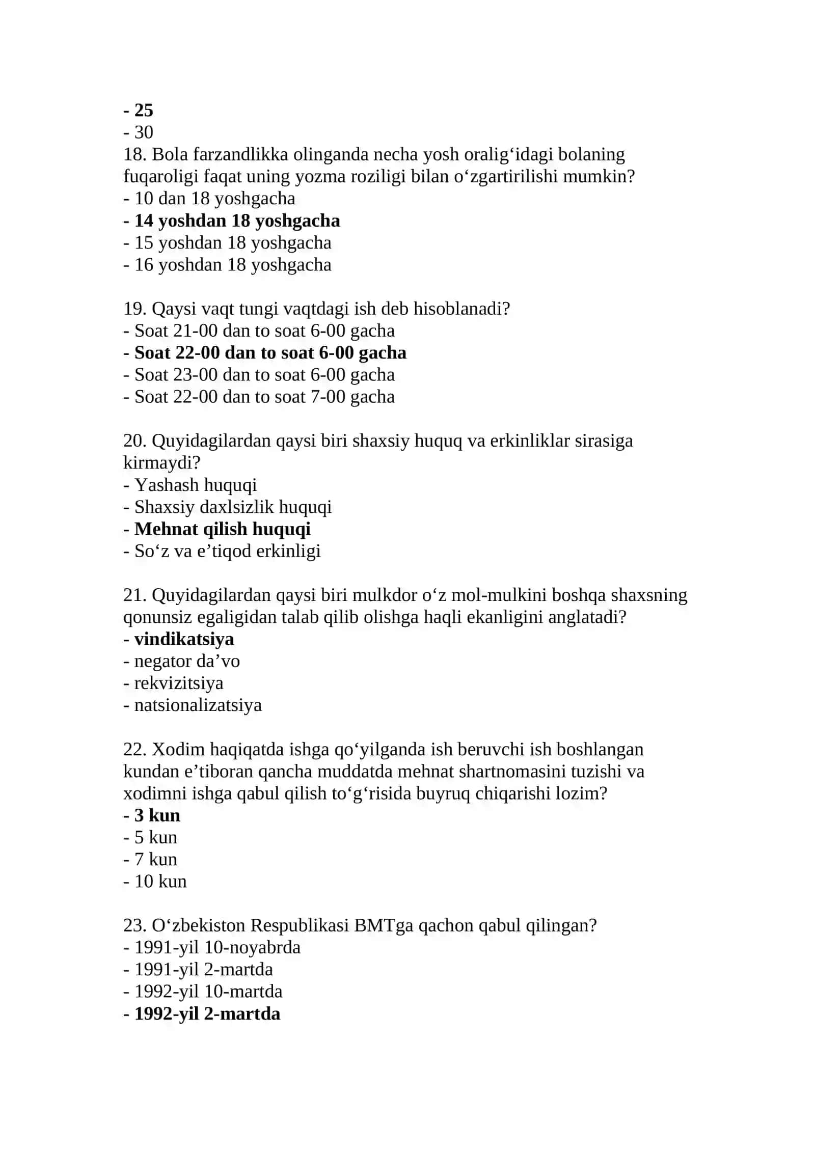 Davlat tili, milliy qonunchilik, axborot -kommunikatsiya va mantiq bo'yicha savol javoblar 4