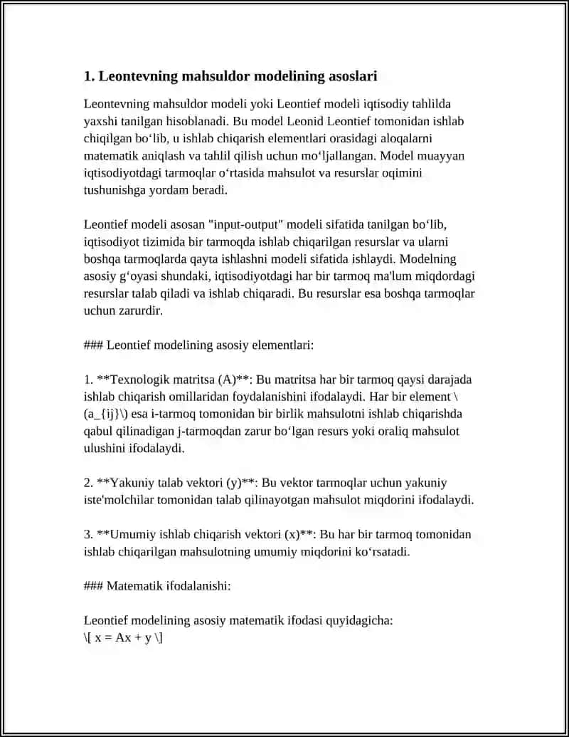 REFERAT Mavzu: LEONTEVNING MAHSULDOR MODELI. XALQARO SAVDO MODELI. 4