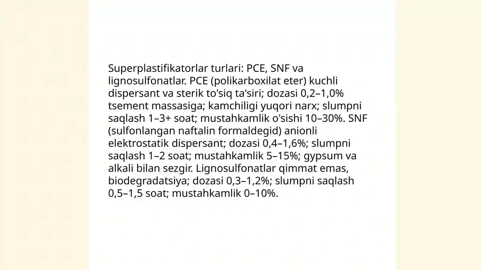 Bitonlar uchun superplastifikatorlar 4