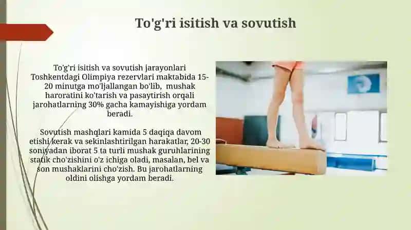 Gimnastika mashg'ulotlarida shikastlanishni oldini olish va birinchi tibbiy yordam kórsatish 4