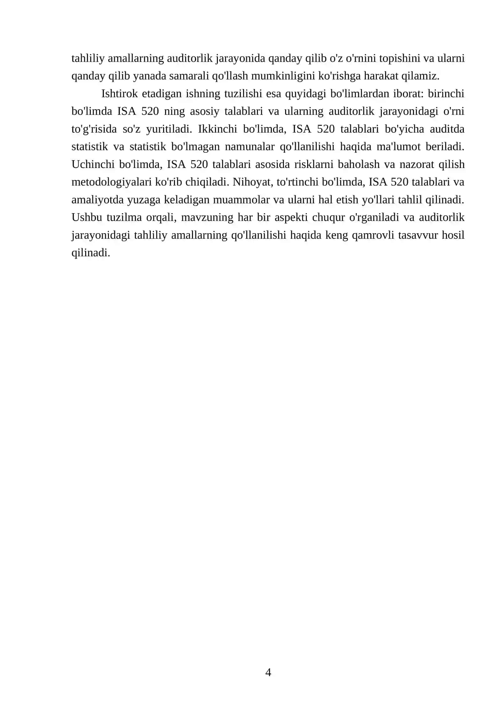 ISA 520 talablari va amaliy qo'llanishi REFERATI 4