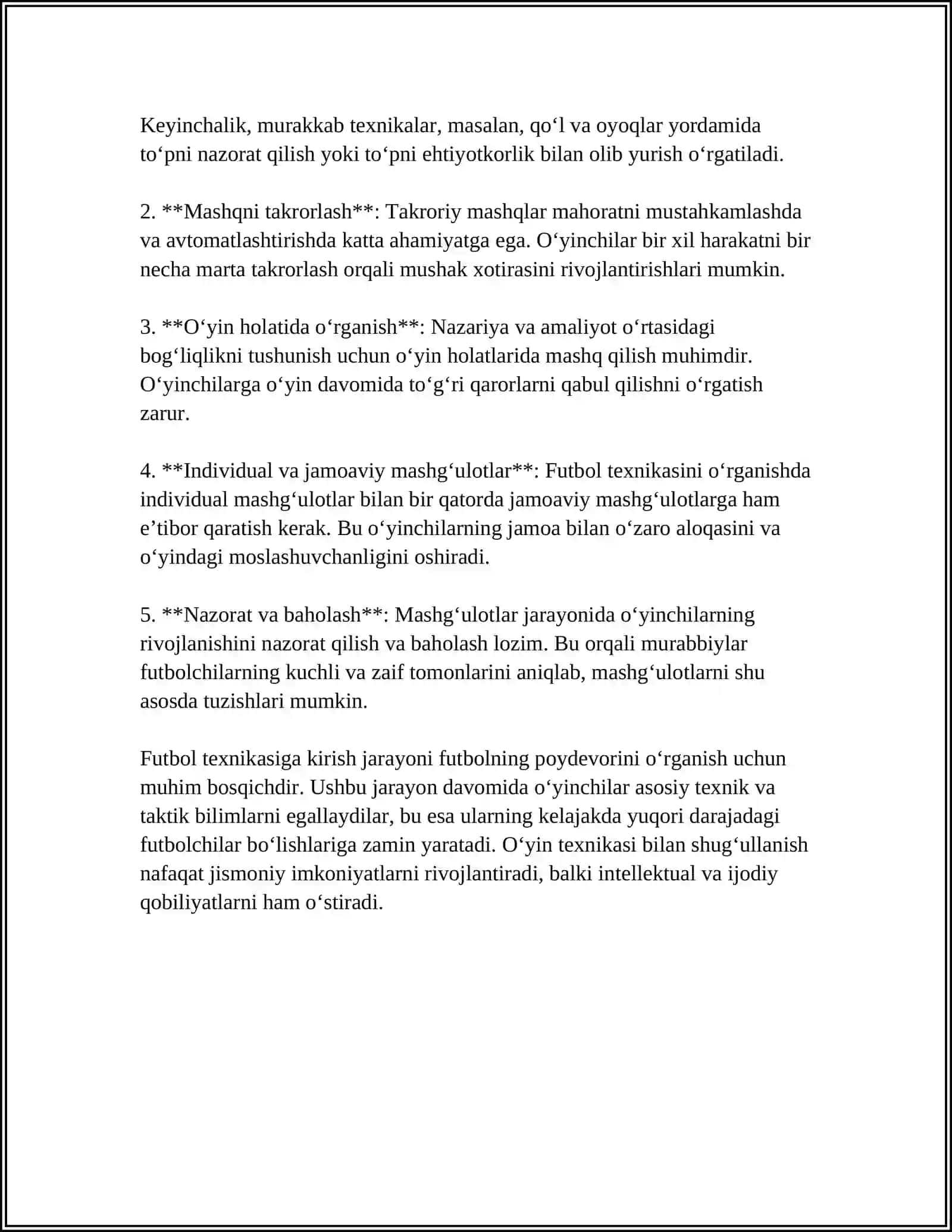 FUTBOL OʻYINI TEXNIKASIGA DASTLABKI OʻRGATISH ASOSLARI 4