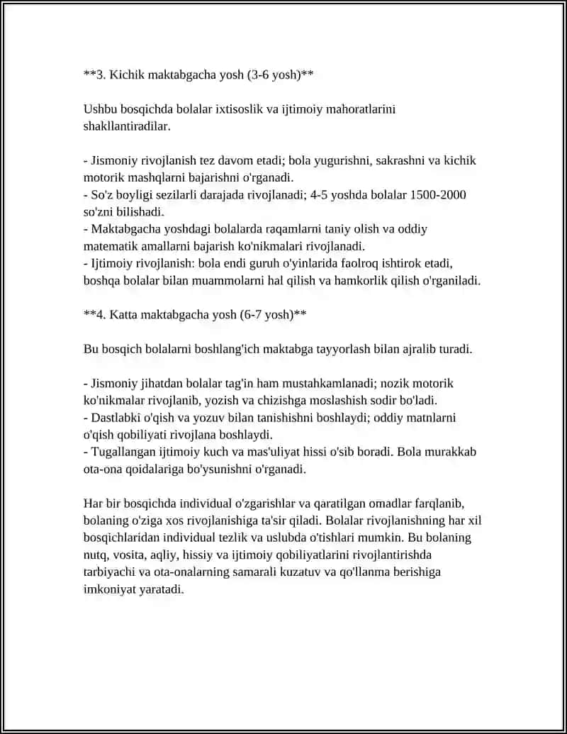 MAKTABGACHA YOSHDAGI BOLANI PSIXOLOGIK - PEDAGOGIK O'RGANISH 4