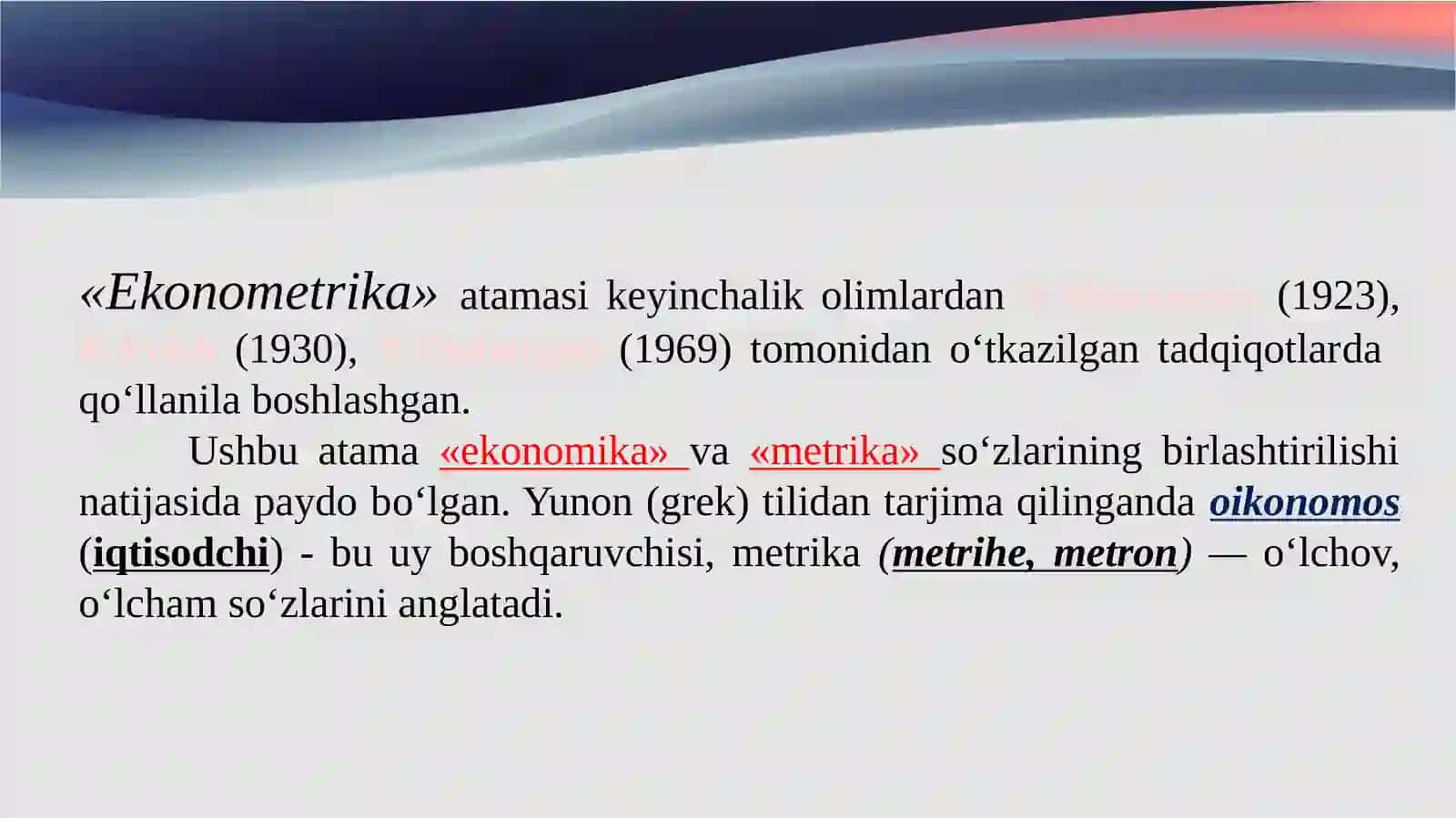 Ekonometrik modellashtirish asoslari. Ekonometrikada ehtimollarni nazariyasi va matematik statistikaning asosiy tamoyillari 4