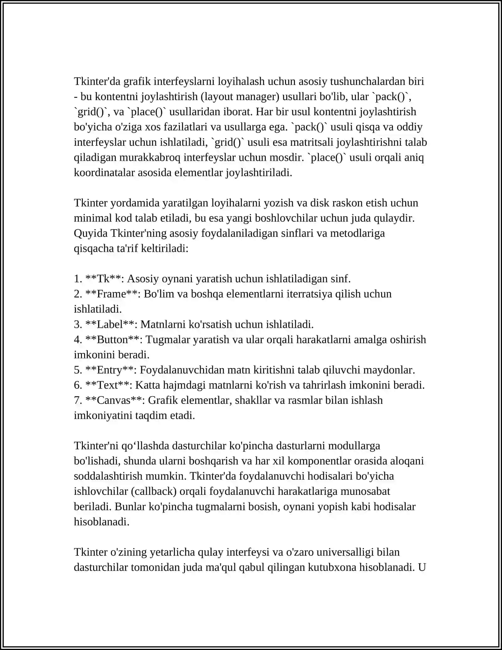TKINTER GUI IMKONIYATLARINI O‘RGANISH VA KICHIK LOYIHALAR BAJARISH 4