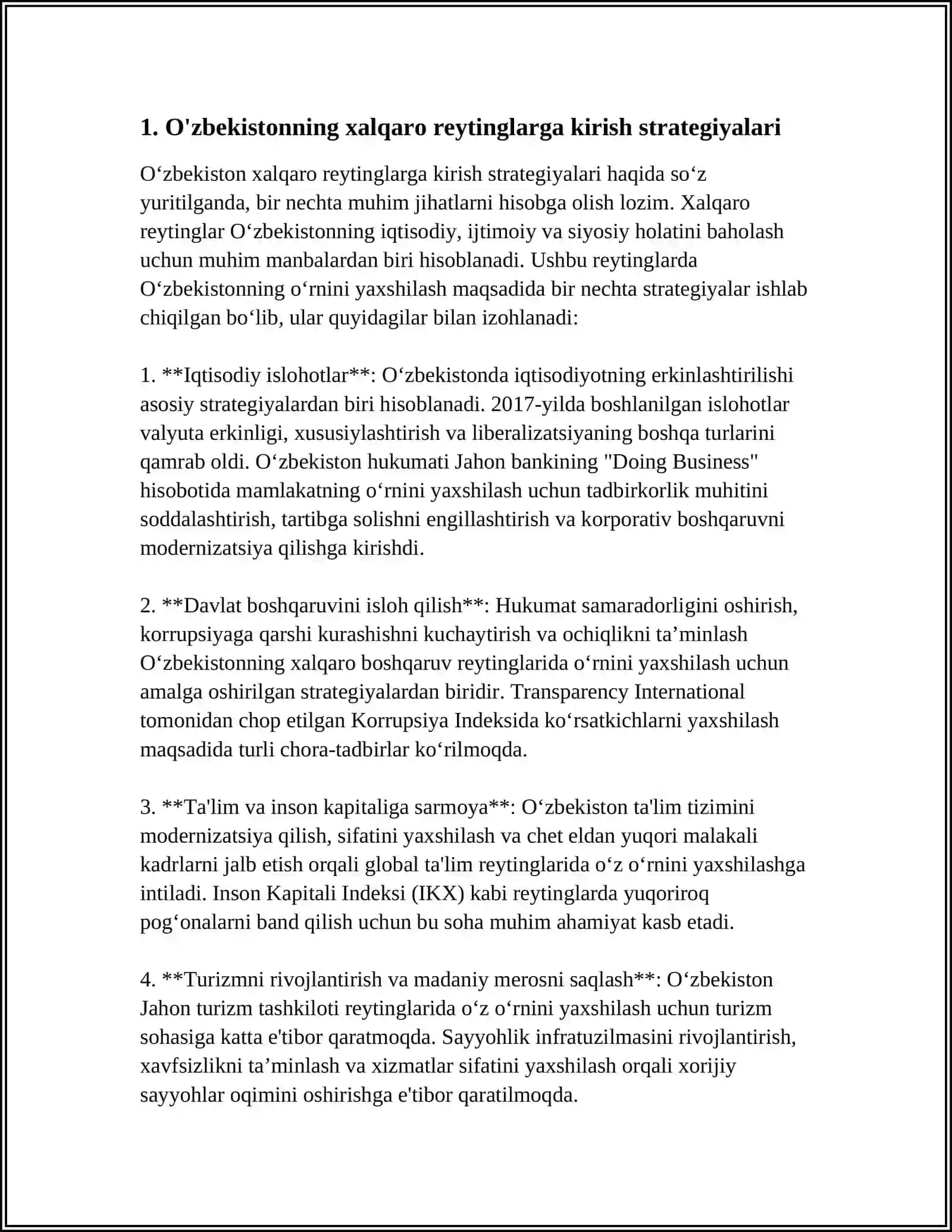 O'ZBEKISTONNING HALQARO REYTINGLARDAGI KO'RSATGICHLARINI KO'TARISHNING TARIXIY VA SIYOSIY AHAMIYATI 4