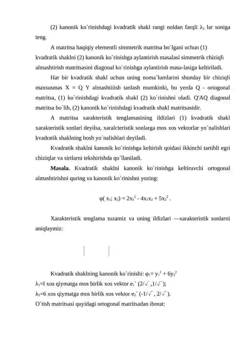Kvadratik formaning kanonik shakli 4