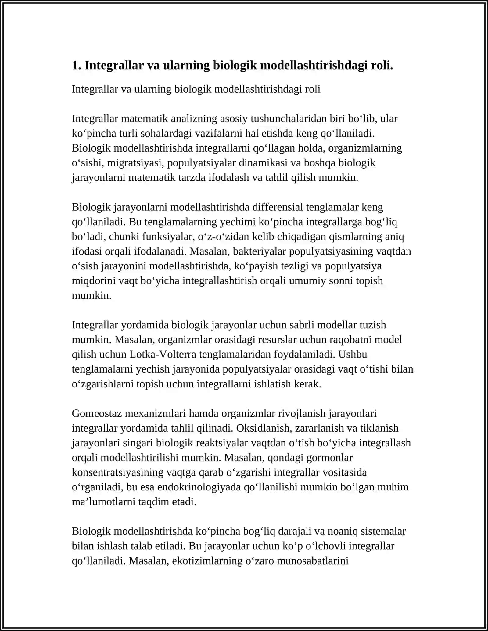 ORGANIZMDAGI DOIR KONSETRATSIYASINI MODELLASHTIRISHDA INTEGRAL HISOB TATBIQLARI 4