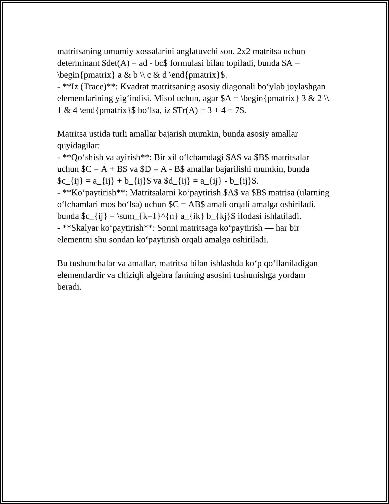 MATRITSANING RANGI VA XOSSALARI 4