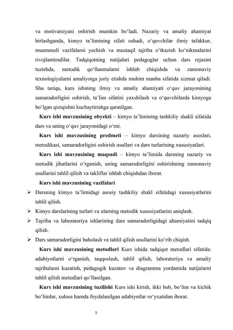 Kimyo ta'limining tashkiliy shakli bo'lgan dars va uning xususiyatlari 4