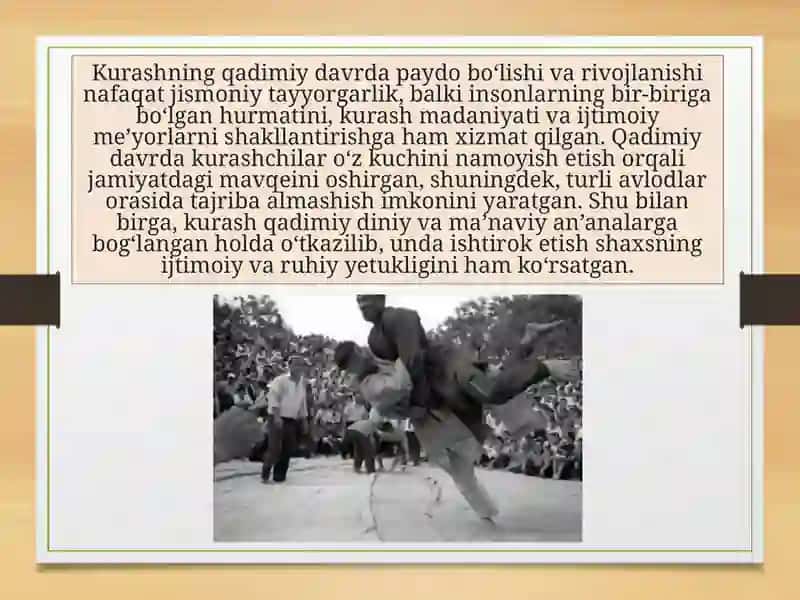 Qadriyatimiz hisoblangan kurash tarixi va uning o‘rni 4