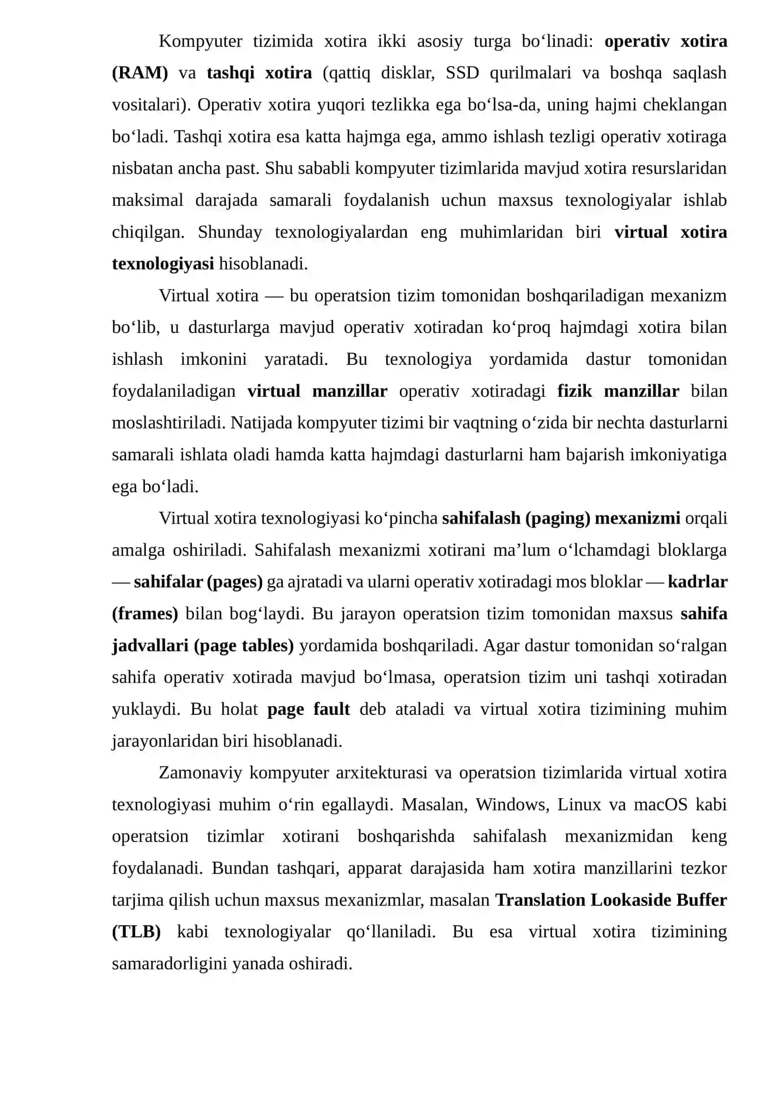 Virtual xotira texnologiyasi va sahifalash mexanizmi 4