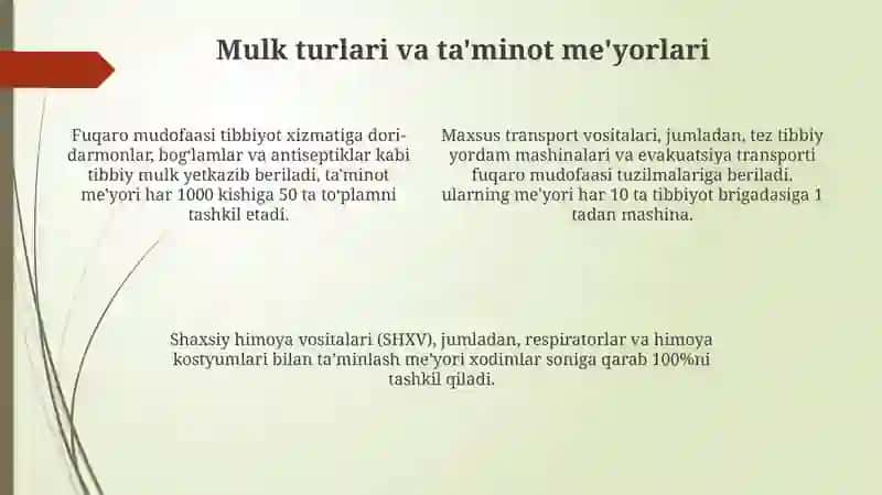 Fuqaro muhofazasi tibbiy xizmatining tuzilmalari va muassasalarini mol-mulklar bilan ta’minlash 4
