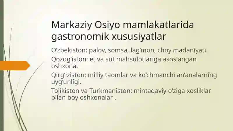 Gastronomiya turizmi: Markaziy Osiyo davlatlarining salohiyati 4