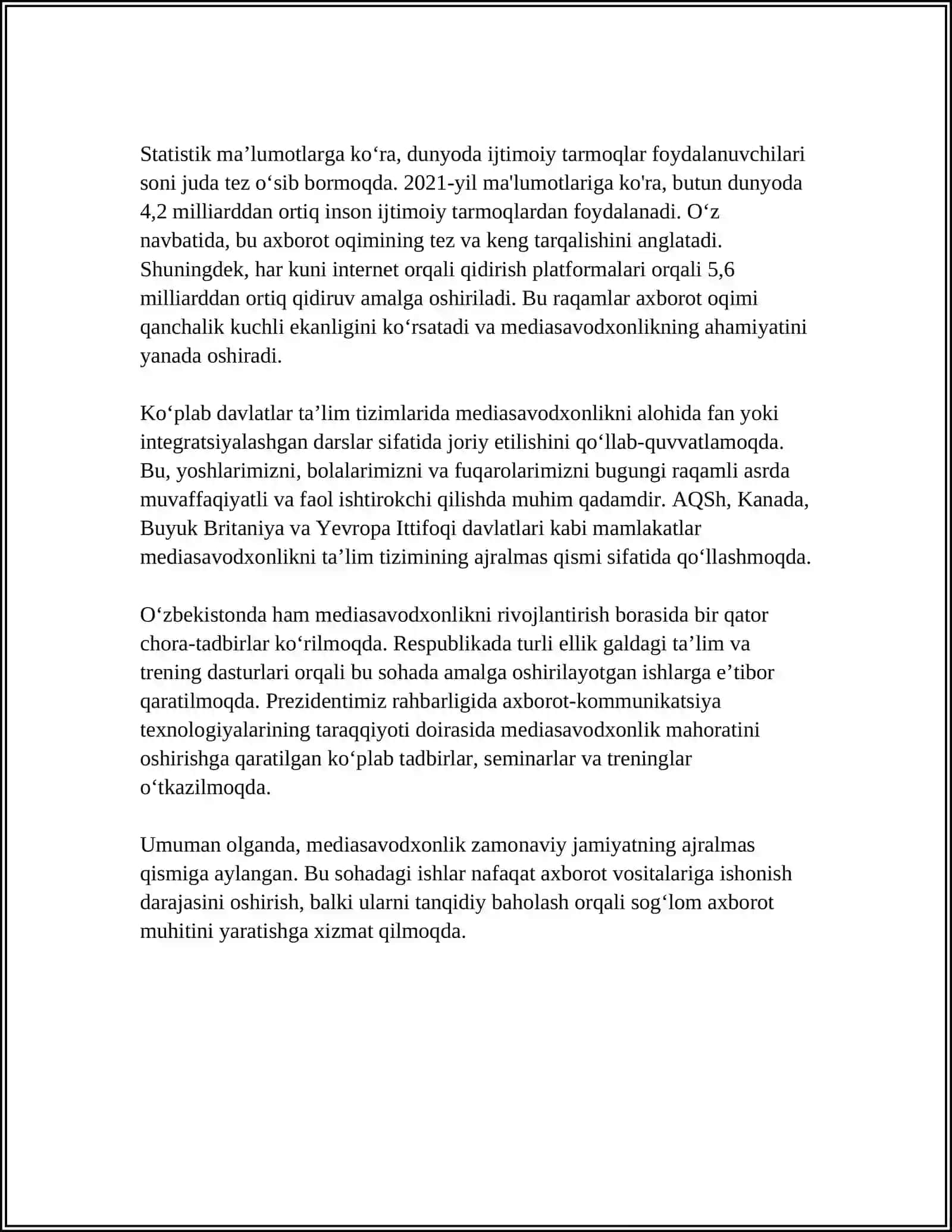 REFERAT MEDIASAVODXONLIK TUSHUNCHASI VA UNING AHAMIYATI 4
