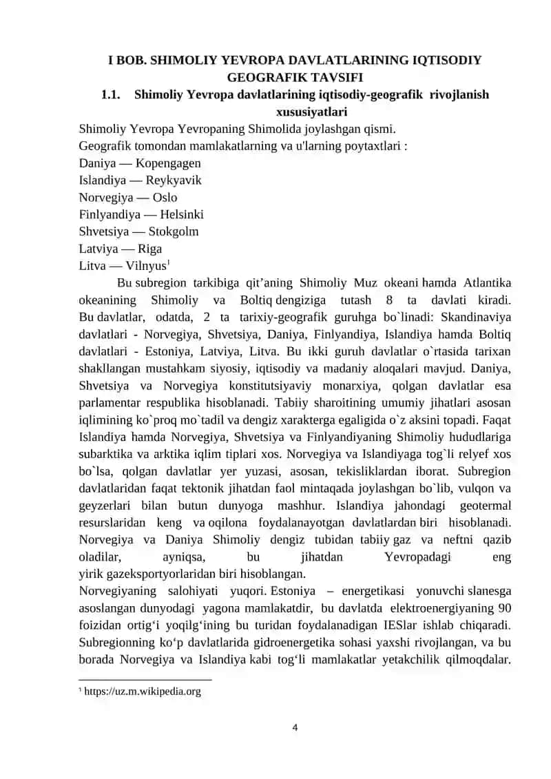 Shimoliy Yevropa turizmi | Tayyor va tahrirlangan kurs ishi 4
