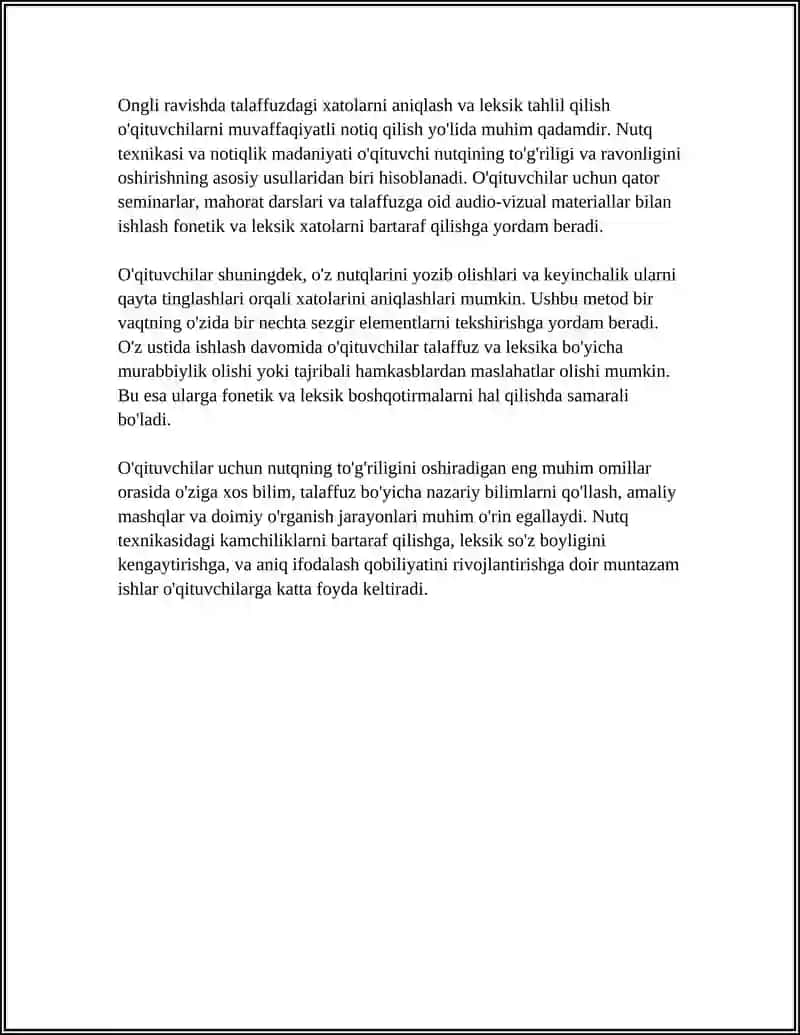 NUTQ TEXNIKASI VA NOTIQLIK MADANIYATI O’QITUVCHI NUTQINING TO’G’RILIGI VA RAVONLIGI ANIQLIGI VA TASIRCHANLIGINI OSHIRISH 4