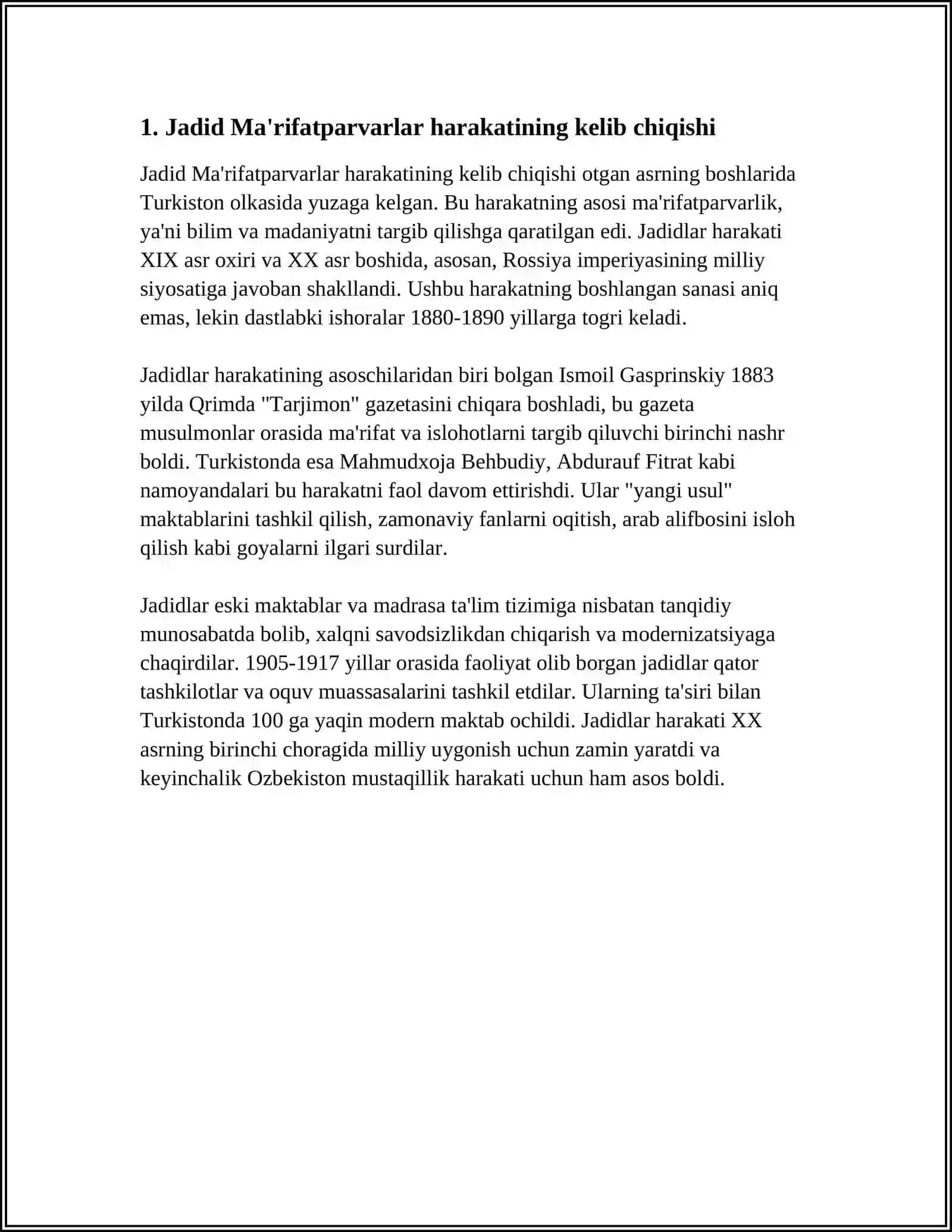JADID MA'RIFATPARVARLARINING OʻLKA IJTIMOIY-MANAVIY HAYOTIDA TUTGAN OʻRNI 4