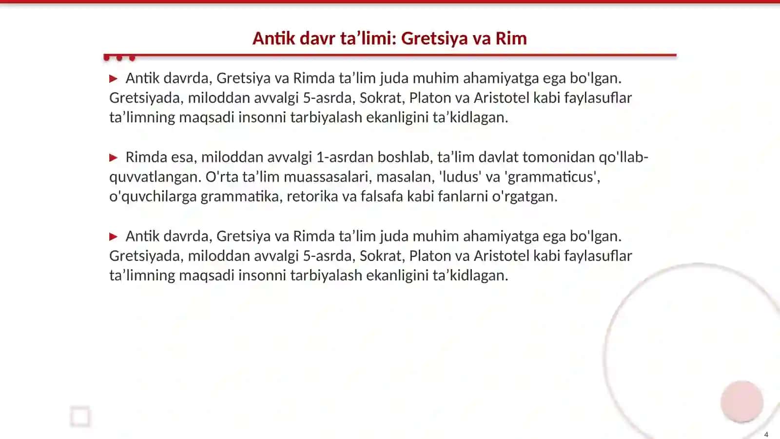 Eng qadimgi davrlardan 7 asrgacha taʼlim tarbiya va pedagogik fikrlar 4