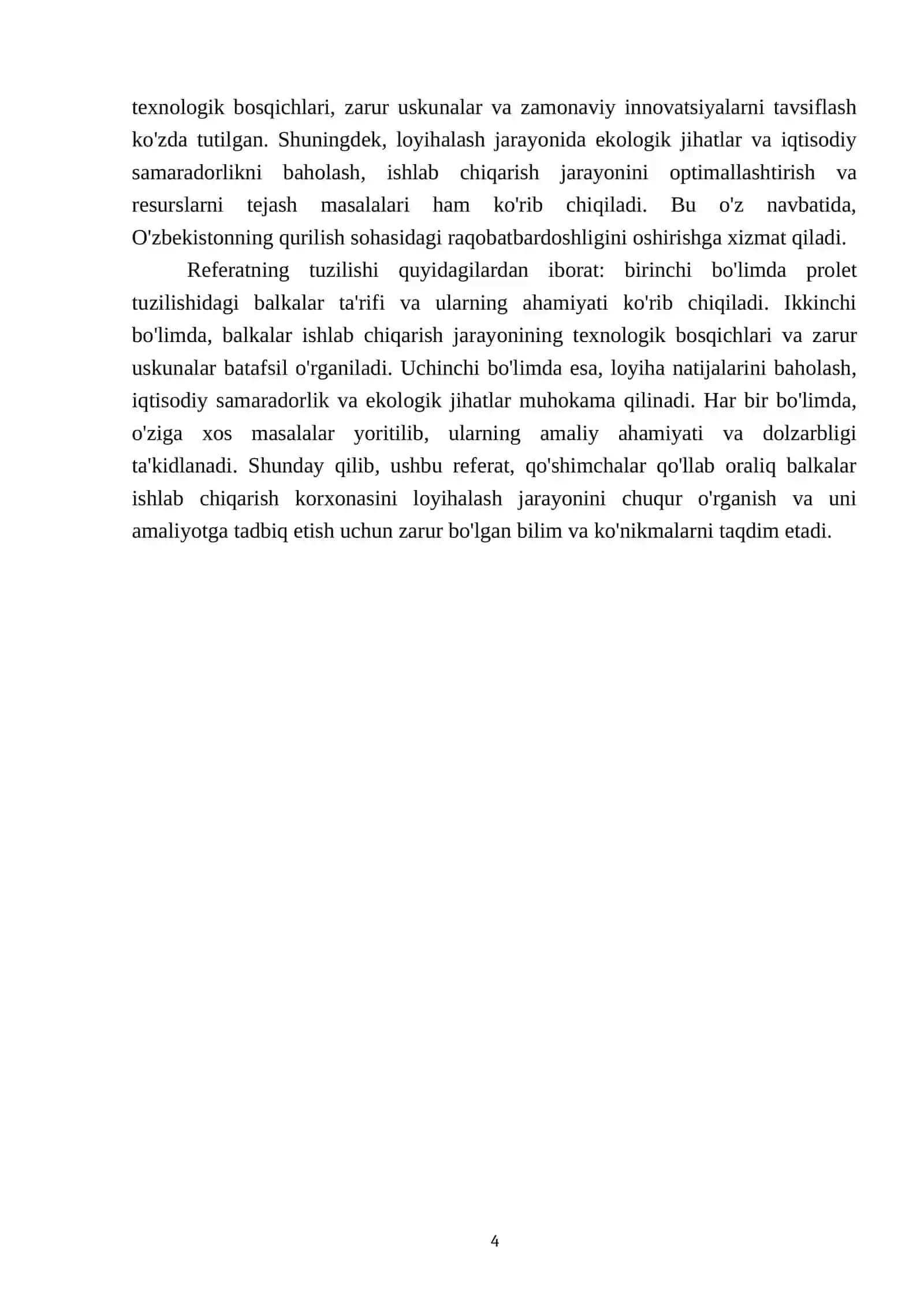 Qo'shimchalar qo'llab oraliq (prolet tuzilishidagi) balkalar ishlab chiqarish korxonasini loyihalash 4