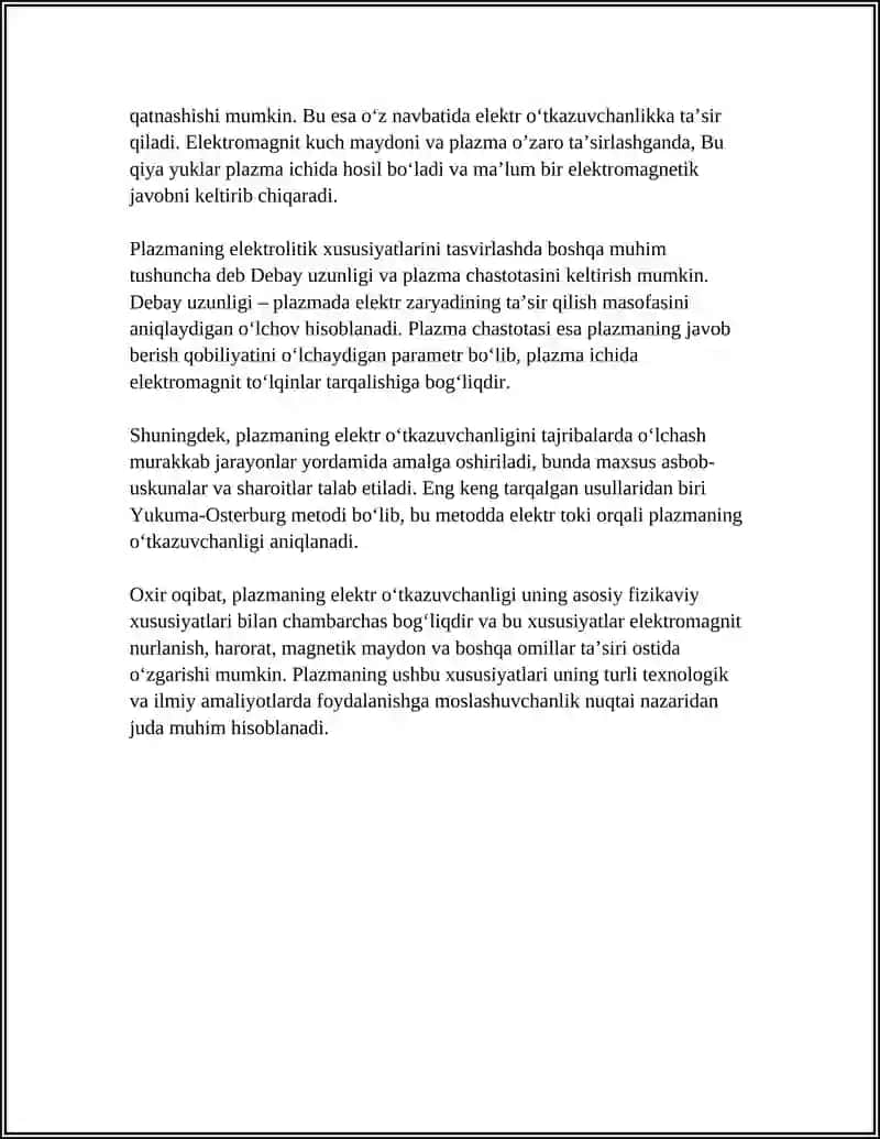 PLАZMА HАQIDА TUSHUNCHА. PLАZMАNING ELЕKTR O‘TKАZUVCHАNLIGI 4