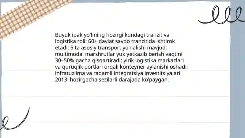 Buyuk ipak yo'lining hozirgi kundagi iqtisodiy ahamiyati 4