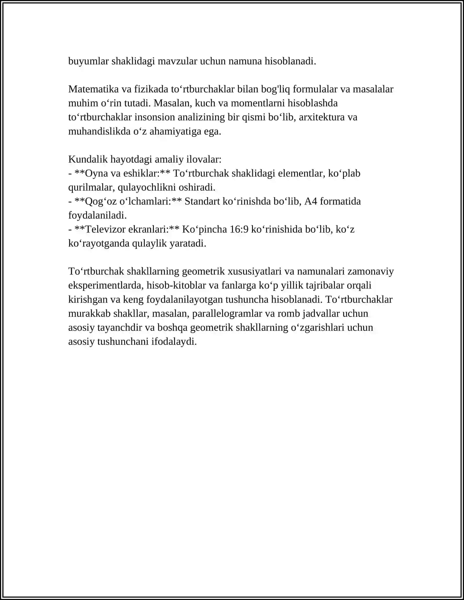 TOʻRTBURCHAK TOMONLARI ASOSIDA UNING TURLARINI ANIQLASH ALGARITM VA DASTURI 4