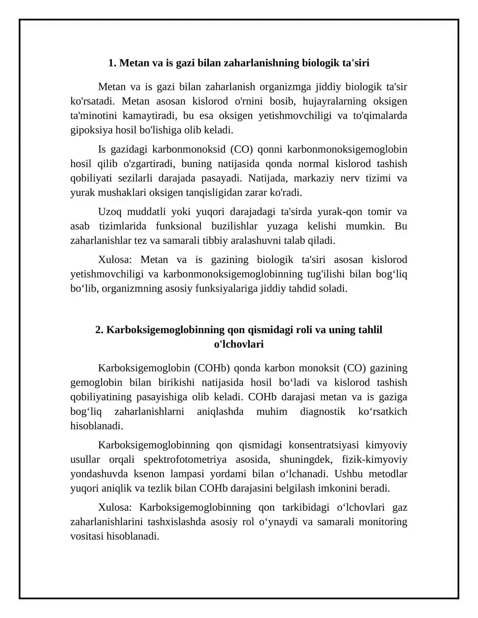 Metan va is gazi bilan zaharlanish. Karboksigemoglobinni qondan kimyoviy va jfizik-kimyoviy usullarda tahlil qilish 4