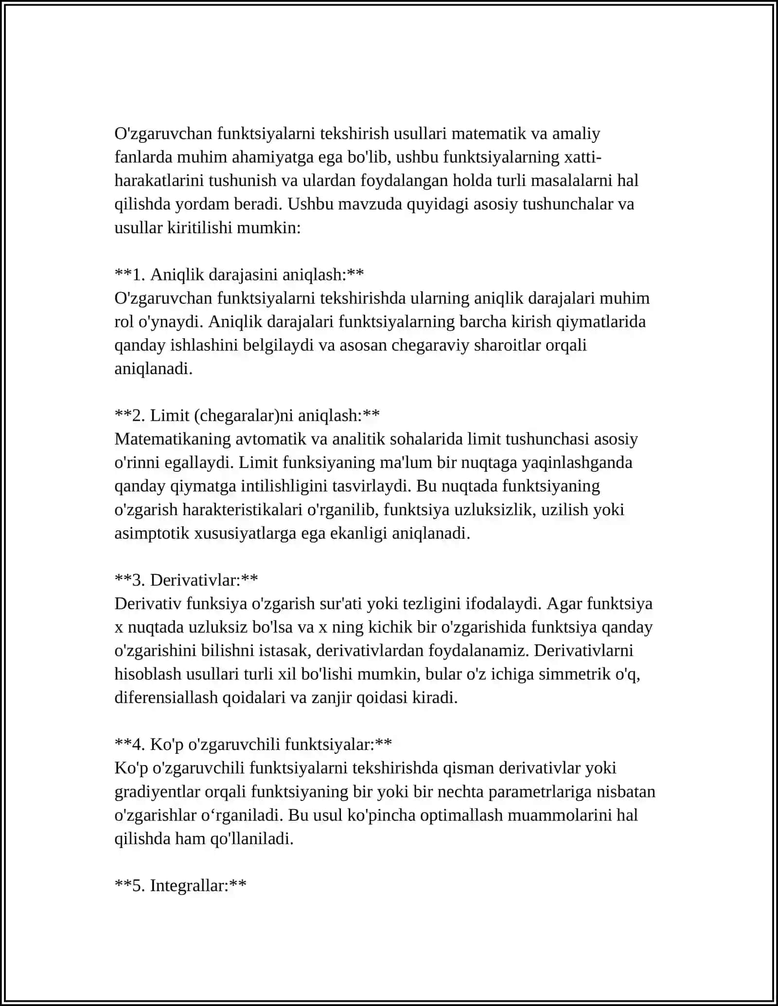 BIR O'ZGARUVCHILI FUNKSIYANI TEKSHIRISH. FOYDANI MAKSIMALLASHTIRISH MODELI 4