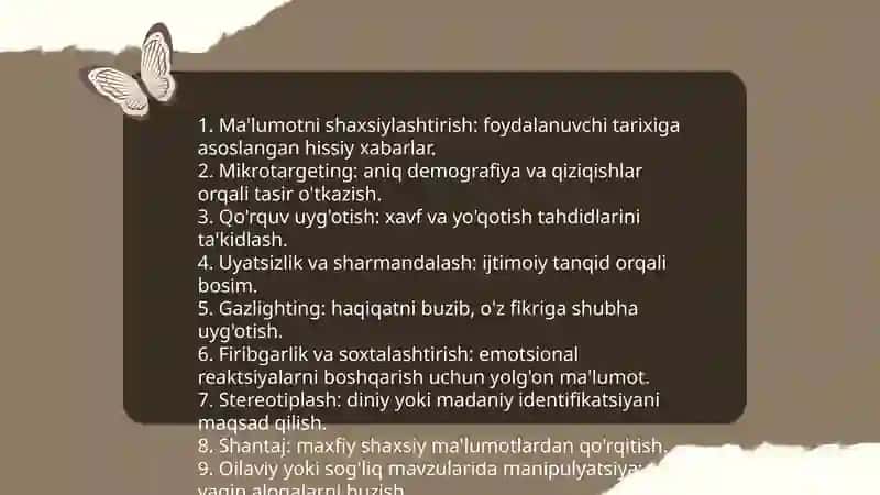 Shaxsga yo'naltirilgan axborot:Psixologik diniy va madaniy tahdidlar 4